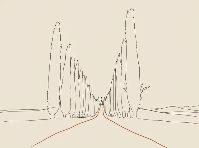 Line-art of Cypress trees in the Val d'Orcia, Tuscany